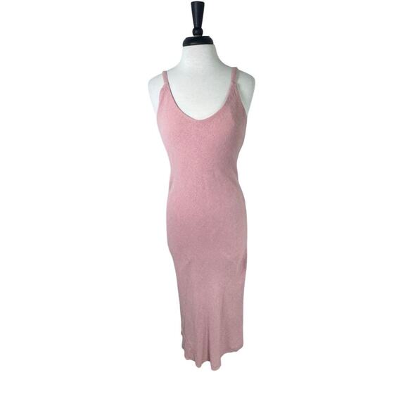 FREE PEOPLE Dusty Pink Woven Scoop Neck Back Tie Midi Slip Dress Women's Sz L - Picture 1 of 15